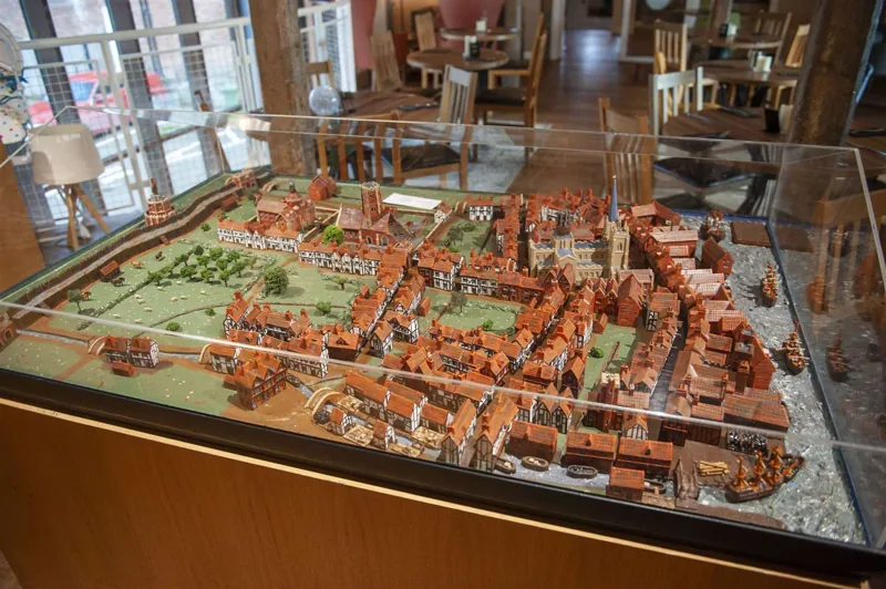 Detailed scale model of the town displayed at Marriott's Warehouse